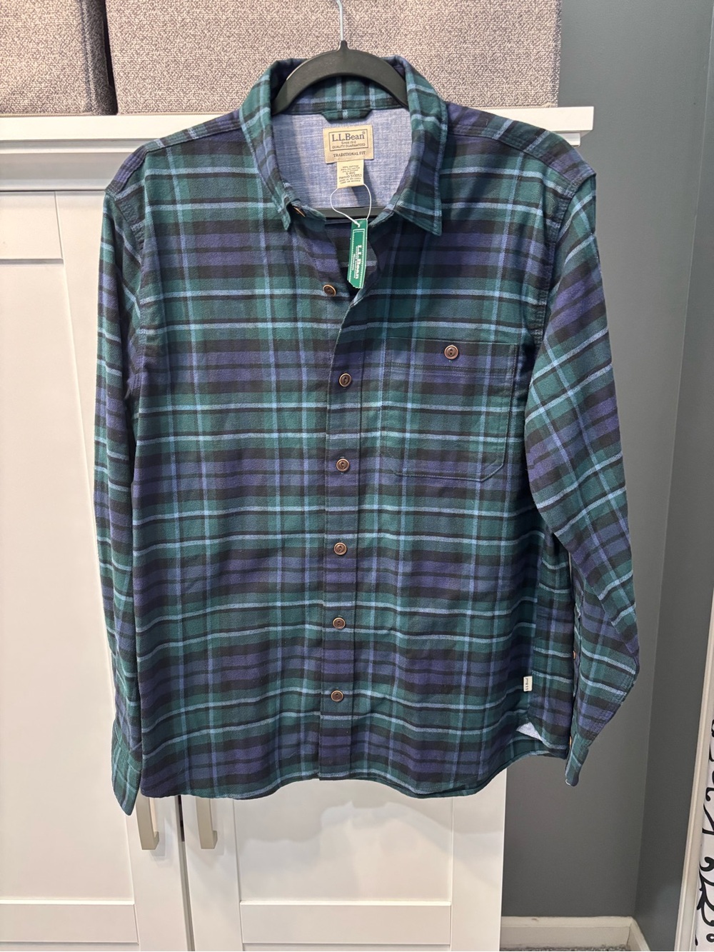 L.L. Bean Men's BeanFlex Blue and Green Plaid Button-Down Shirt Size S NWT